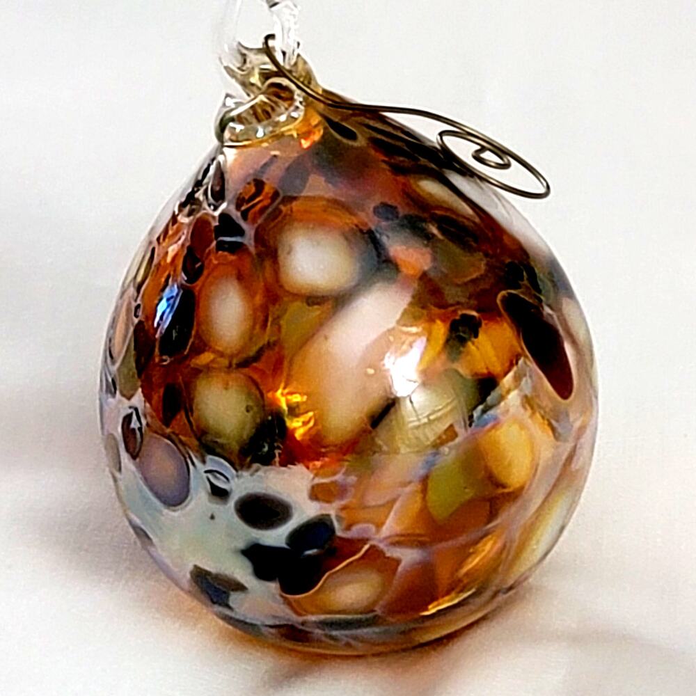 Hand Blown Friendship Art Glass Hanging Ball 9" Around Sun Catcher Amber Colors